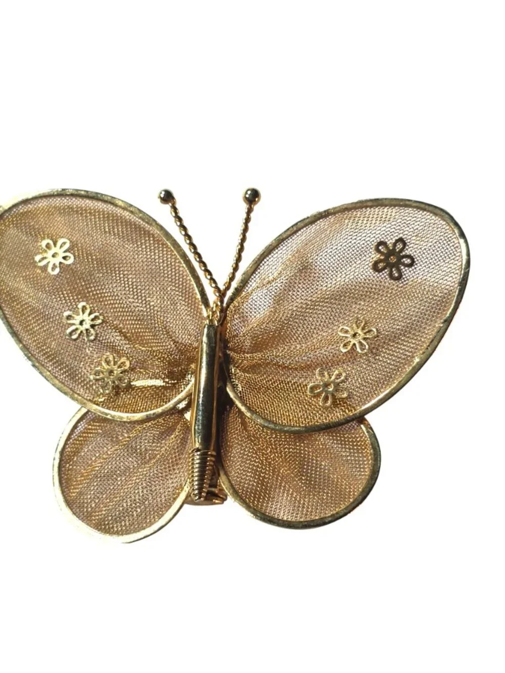 Set Of 2 Gold-Tone Butterfly Mesh Brooches Floral Vtg fairycore boho jewelry